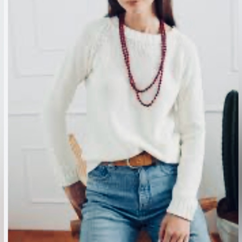 Ann Mashburn White Cotton Boucle knit Pullover Sweater, XS